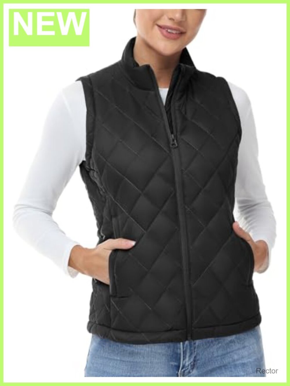 Women's Quilted Puffer Vest Lightweight Sleeveless Stand Collar Nylon Zip